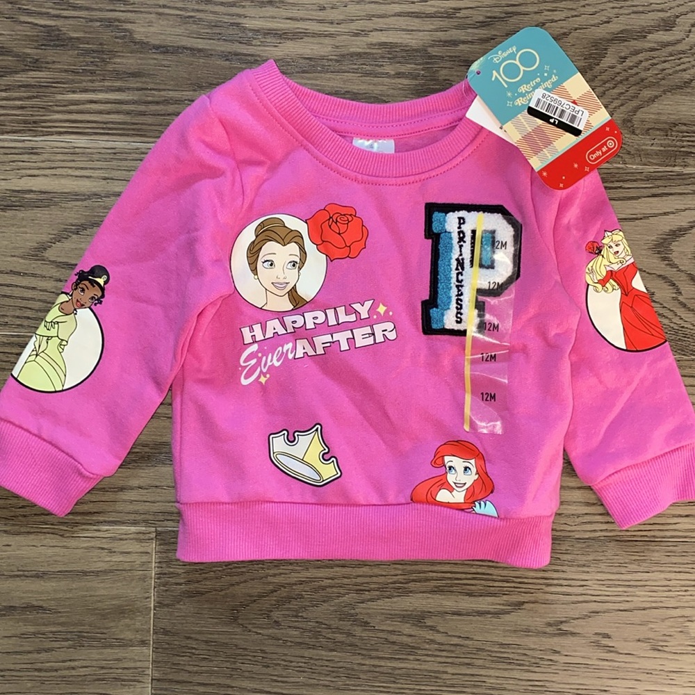 DISNEY PRINCESS SWEATSHIRT PINK WITH BELLE, AIREL, TIANA & AURORA MULIPL…